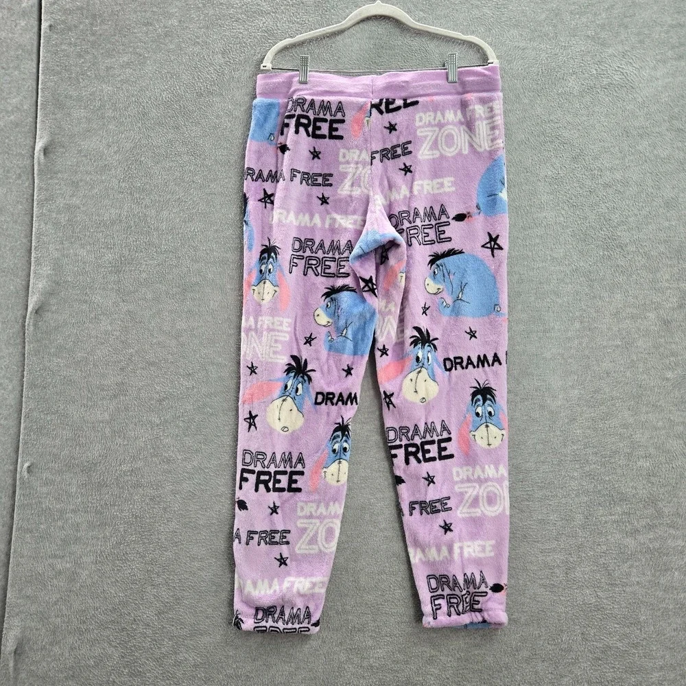 Disney Women Sleepwear Large Purple Pajama Pants Eeyore Drama Free Zone Fleece - Picture 9 of 13